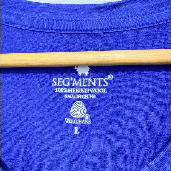 Segments Wool Base Layer Long Sleeve Shirt Lightweight Large Blue Gorpcore - Picture 3 of 3